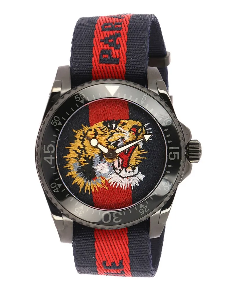 Gucci Le Marché des Merveilles Uhr 38mm Gehäuse und Web Angry Cat Muster Blau