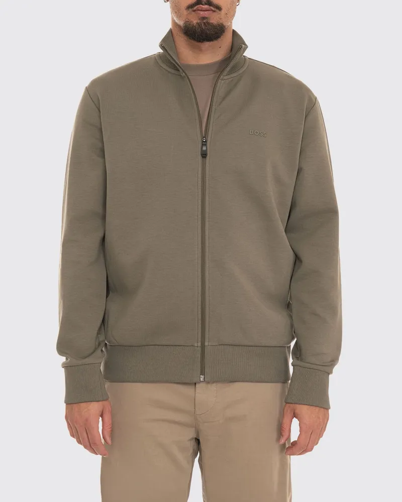 HUGO BOSS Rollkragen-Sweatshirt aus Baumwolle mit Reißverschluss und elastischen Bündchen Grün