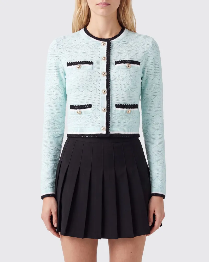 Self-Portrait Geknöpfter Cardigan von aus Baumwolle mit Ajourstrick Grün
