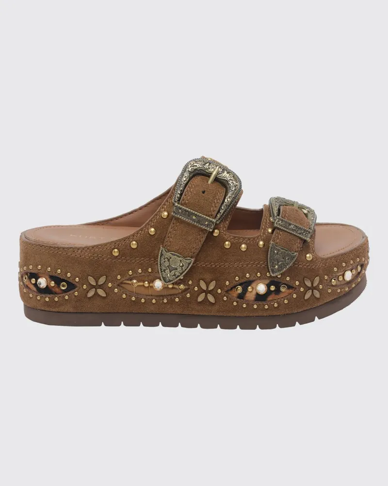 Kurt Geiger Wildleder-Keilsandalen mit Nieten und Stickerei Braun