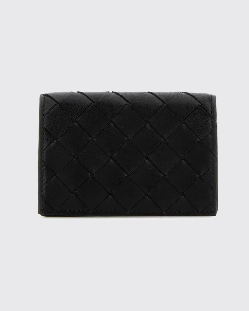Bottega Veneta Bifold-Kartenetui aus geflochtenem Lammleder mit Druckknopf Schwarz