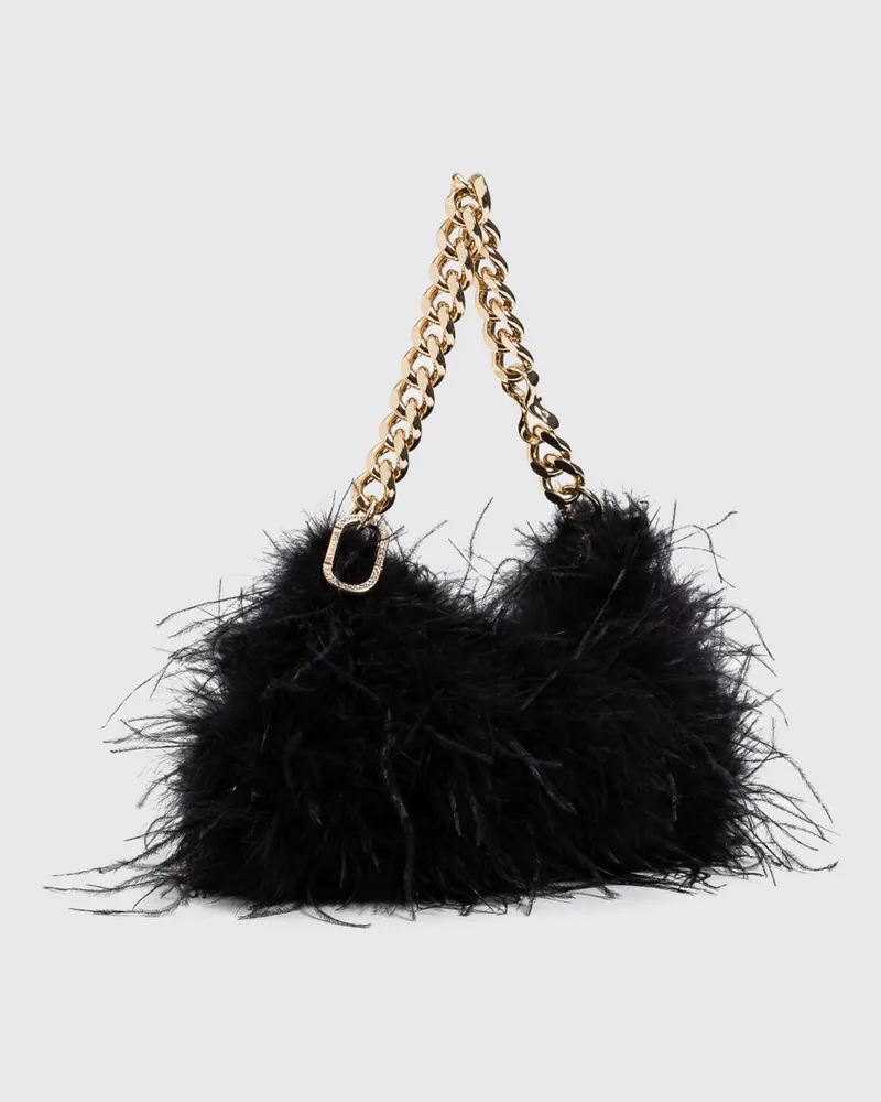 Twin-Set Handtasche aus Stoff mit synthetischen Federn und Strass Schwarz