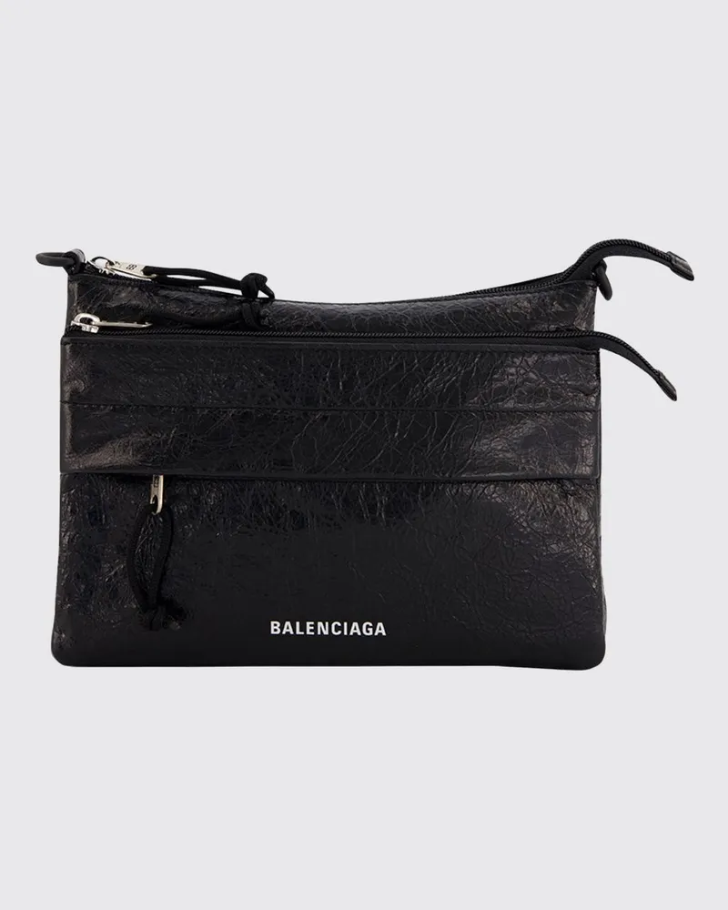 Balenciaga Explorer Messenger-Tasche aus Arena-Lammleder mit verstellbarem Riemen Schwarz