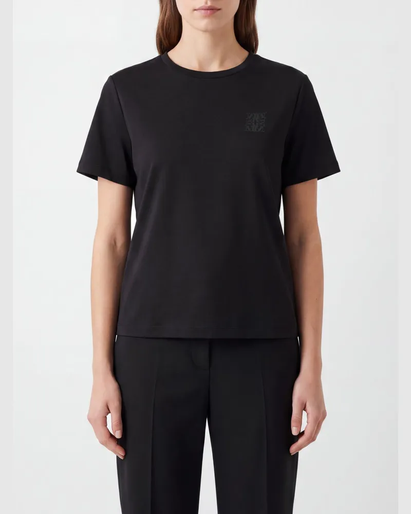 Max Mara Baumwollmischung-T-Shirt mit Rundhalsausschnitt und Ton-in-Ton-Logo Schwarz