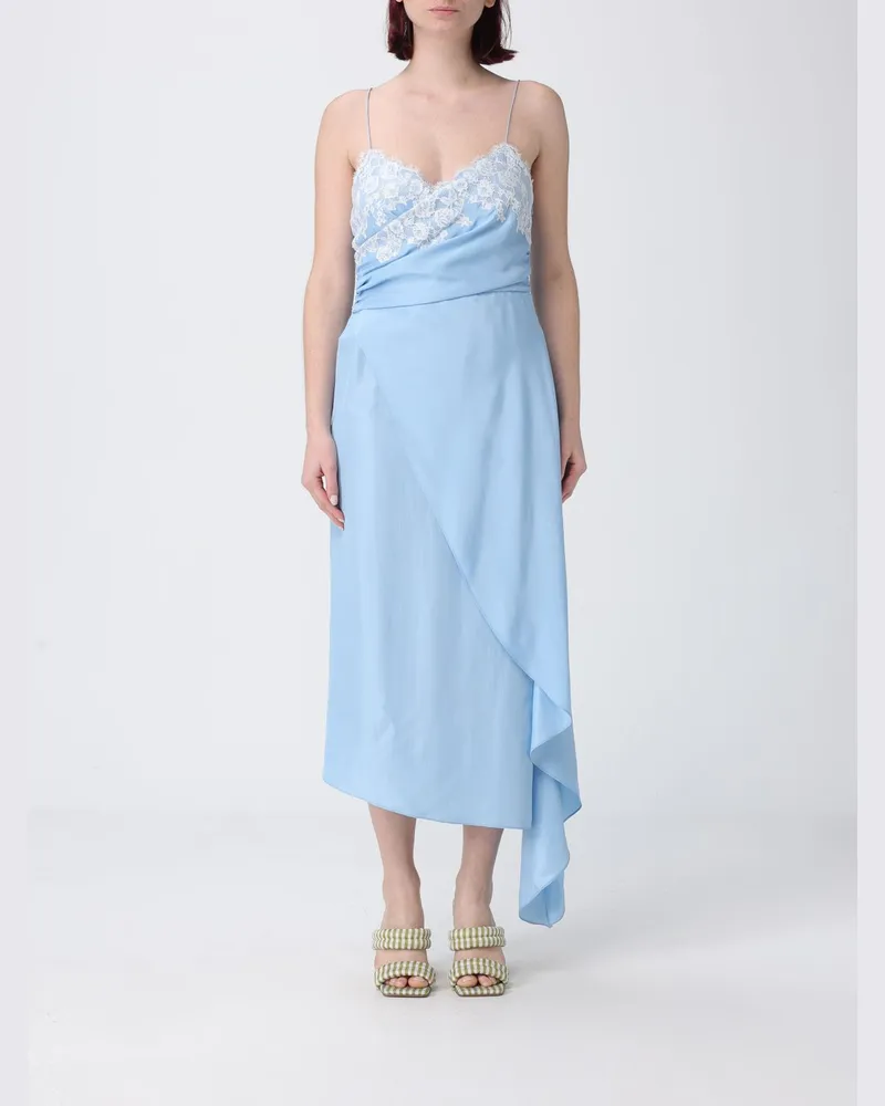 Moschino Asymmetrisches Kleid aus Seidenmischung Hellblau