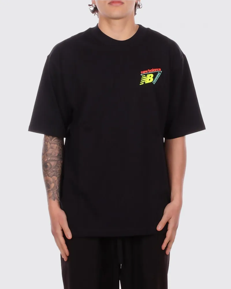 New Balance Bedrucktes Baumwoll-T-Shirt Schwarz