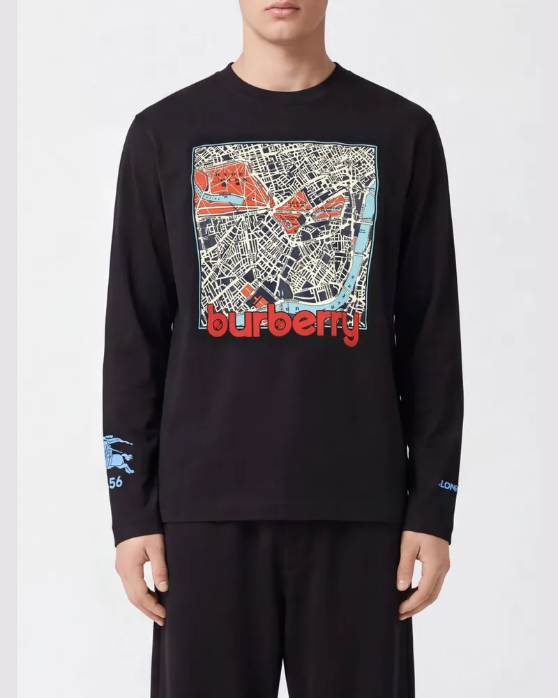 Burberry Langarm-T-Shirt aus Baumwolle mit grafischem Logodruck Schwarz