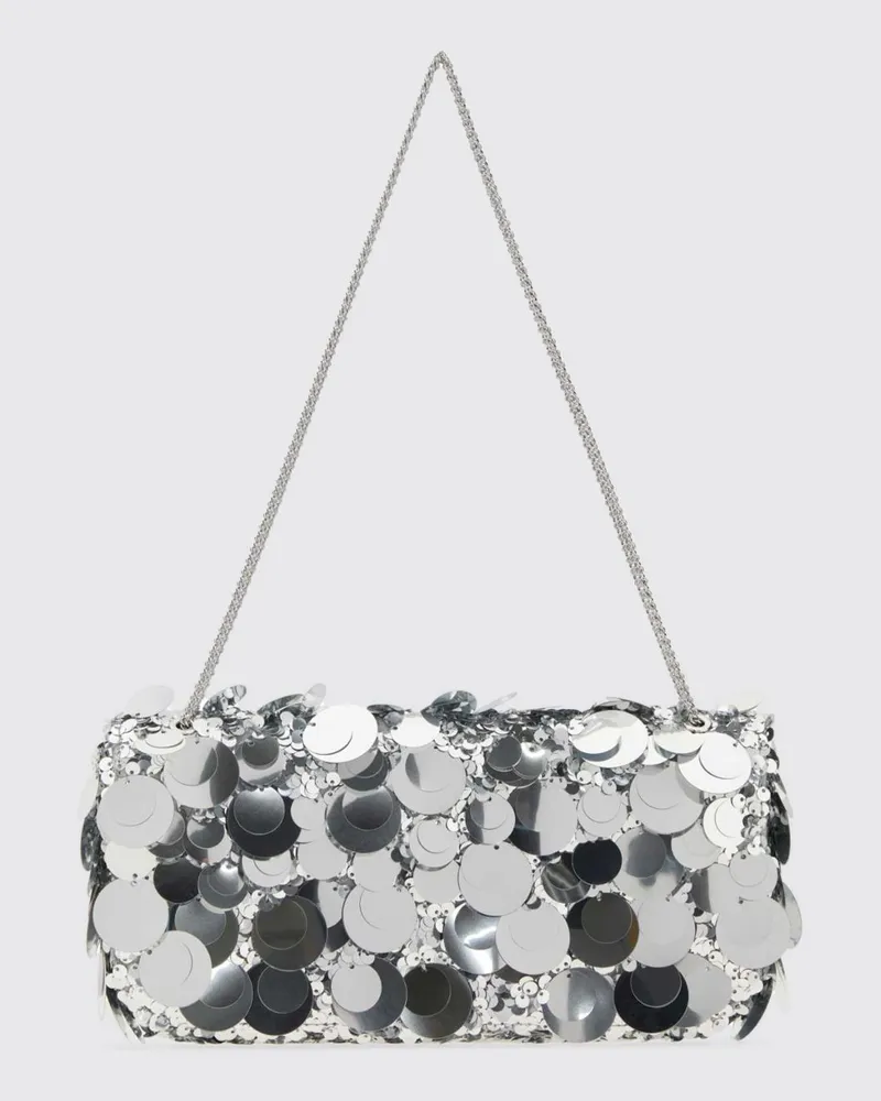 Paco Rabanne Sparkle Baguette Tasche aus paillettenbesetztem Stoff Silber