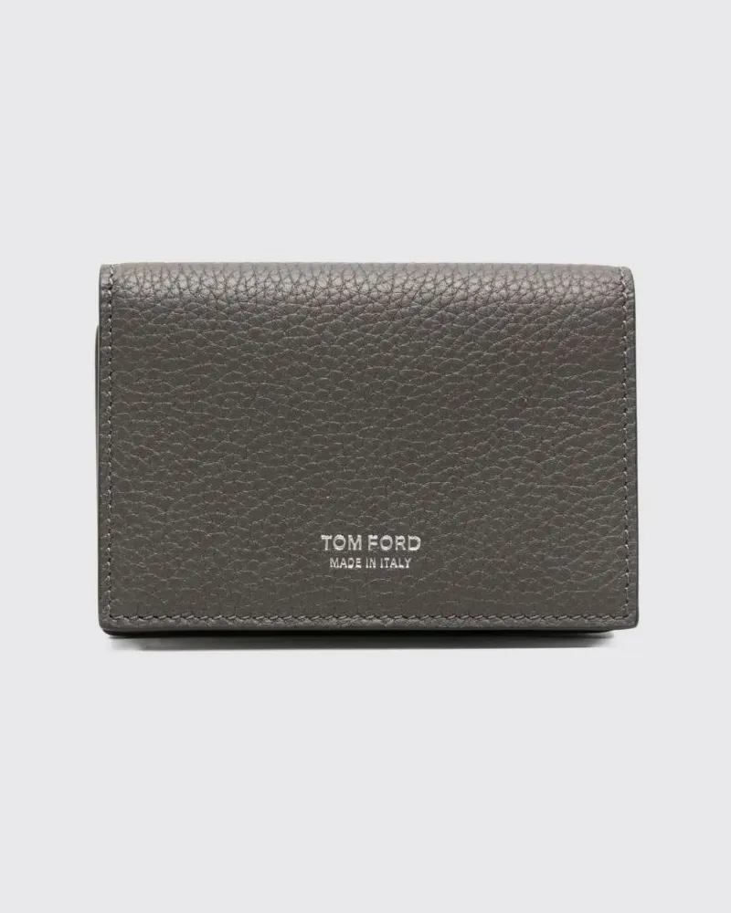Tom Ford Kartenetui aus Kalbsleder mit Klappe und Druckknopfverschluss Grau