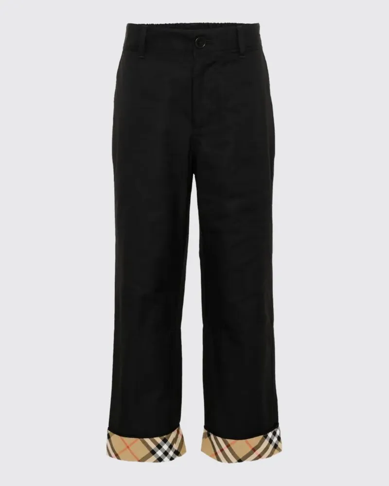 Burberry Lässige Baumwollhose für Jungen mit geradem Bein und Umschlag Schwarz