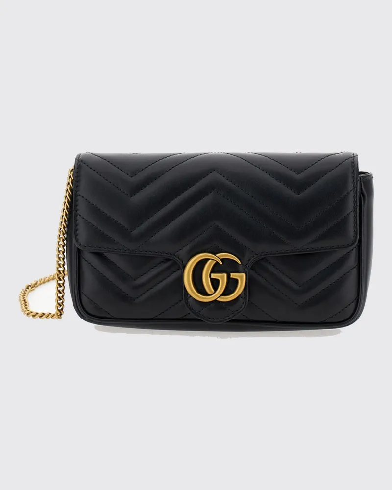 Gucci GG Marmont Mini-Schultertasche aus Nappaleder mit Matelassé-Chevron-Muster Schwarz