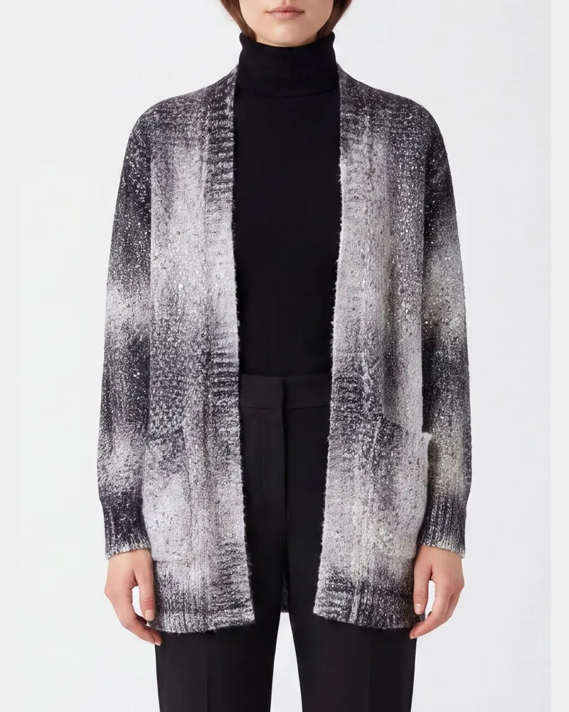 Avant Toi Cardigan aus Baumwoll-Woll-Mischung mit abstraktem Muster und aufgesetzten Taschen Schwarz