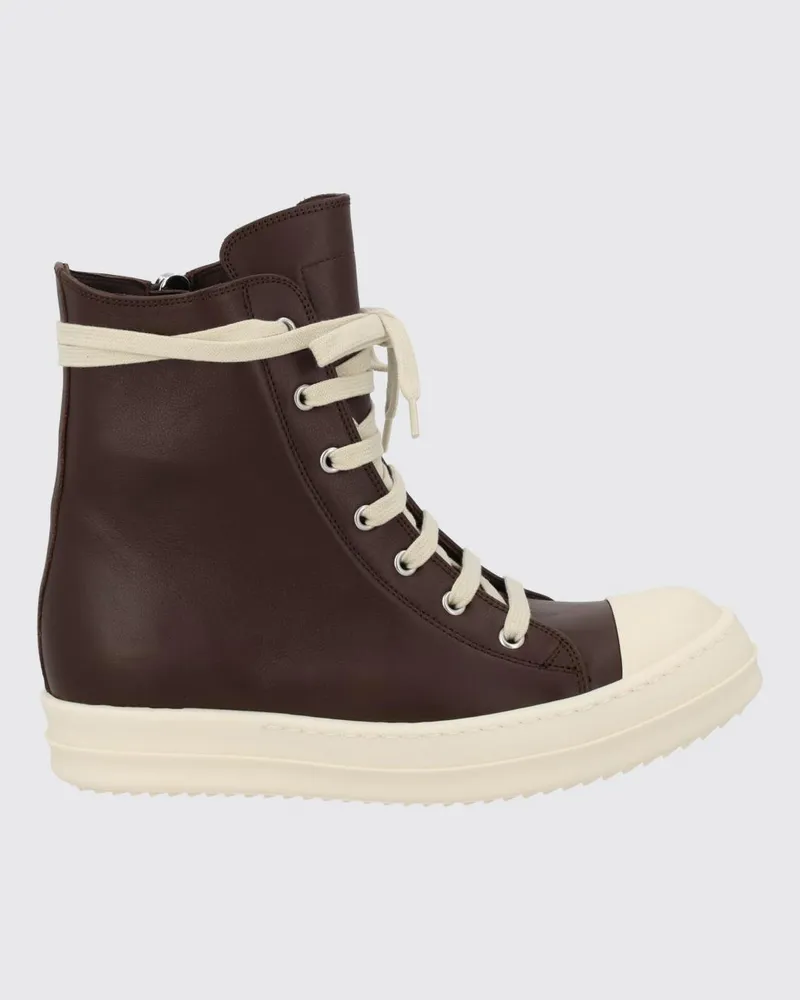 Rick Owens High-Top-Sneakers aus Leder mit seitlichem Reißverschluss und Gummikappe Braun