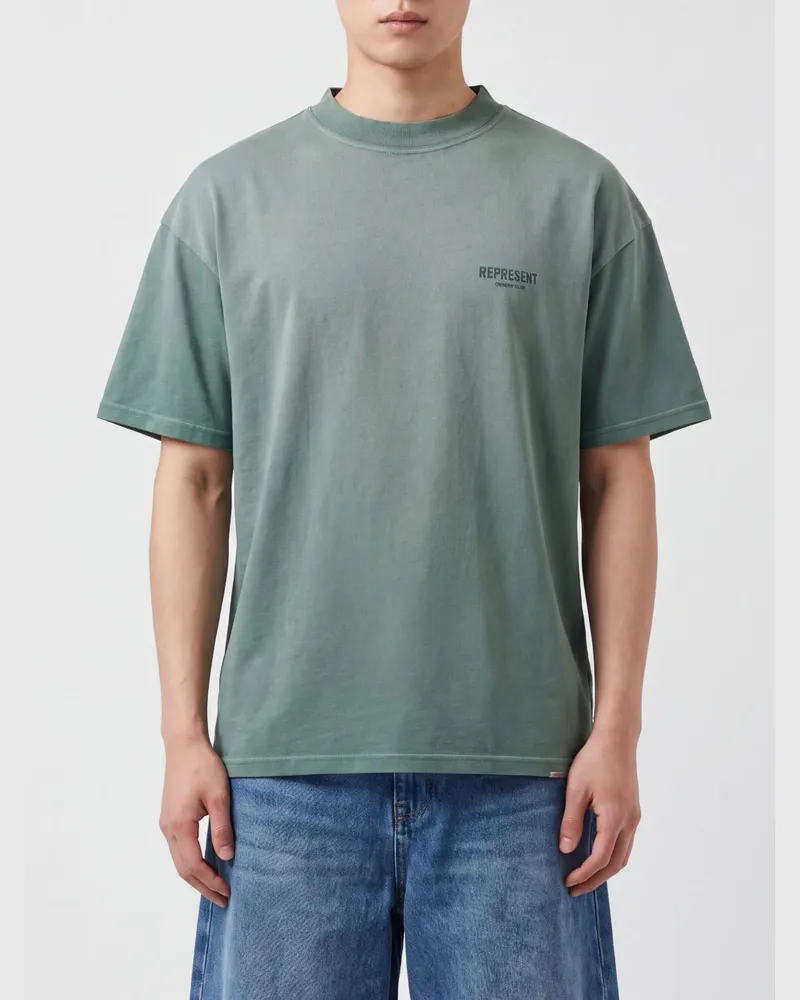 REPRESENT Rundhals-T-Shirt aus Baumwolle von mit Kontrastlogo Grün