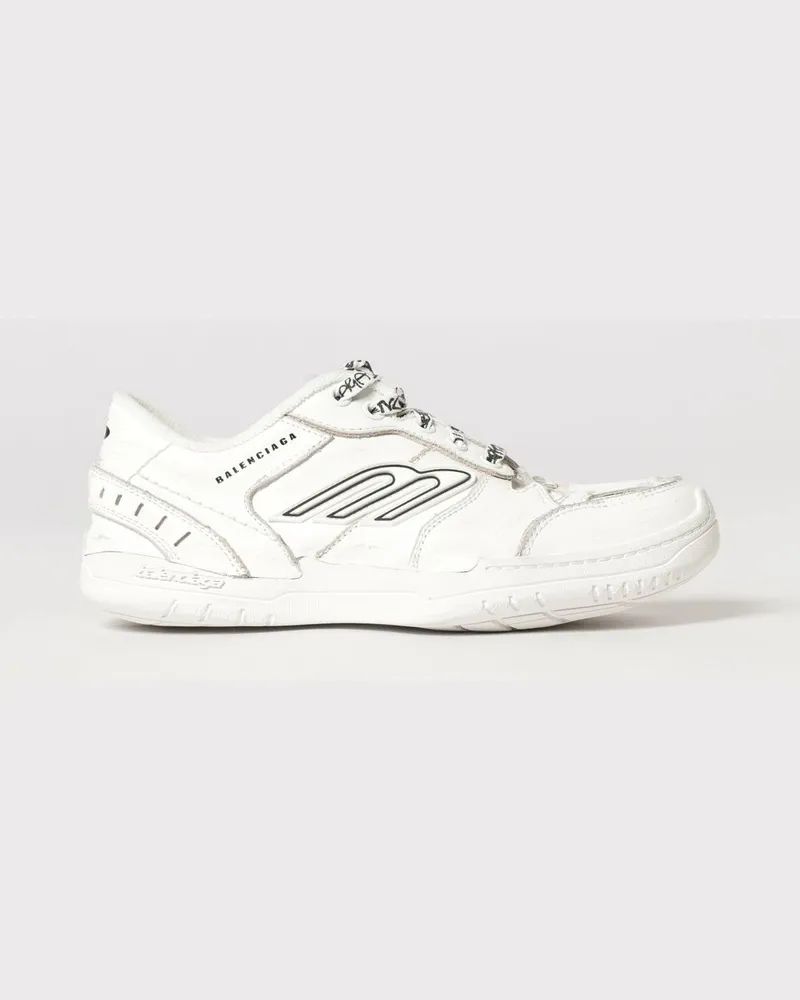 Balenciaga Niedrige Hamptons Sneakers aus Leder in Used-Optik mit Logo Weiß