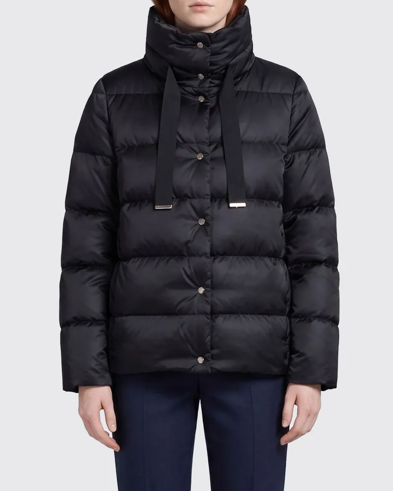 Herno Kurze Daunenjacke aus gestepptem Polyester mit hohem Kragen und Knöpfen Schwarz