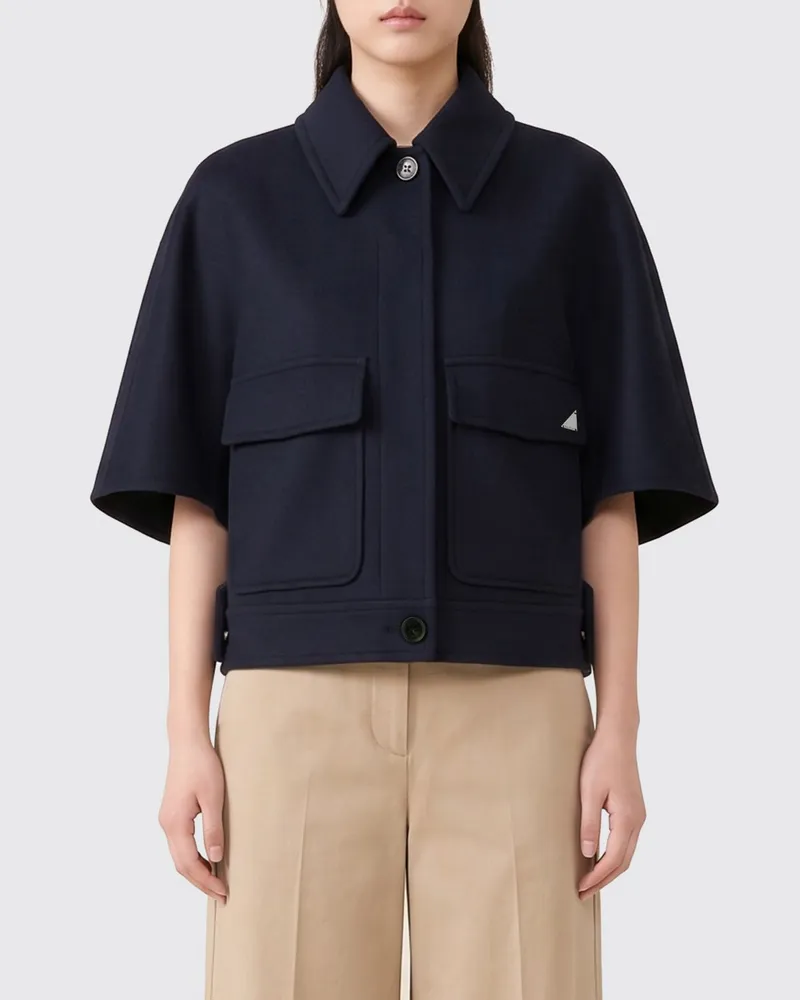 Max Mara Kurzärmeliger Kurzmantel aus reinem Kaschmir mit Taschen Blau