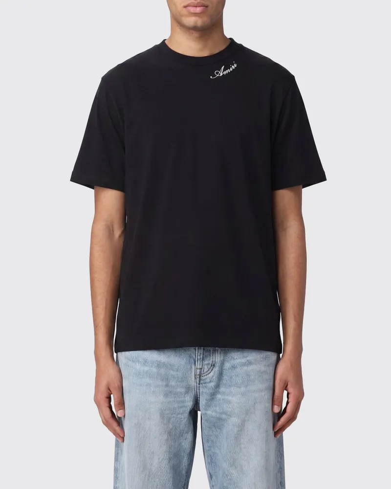 Amiri Rundhals-T-Shirt mit überschnittenen Schultern aus Baumwoll-Modal-Mischung Schwarz