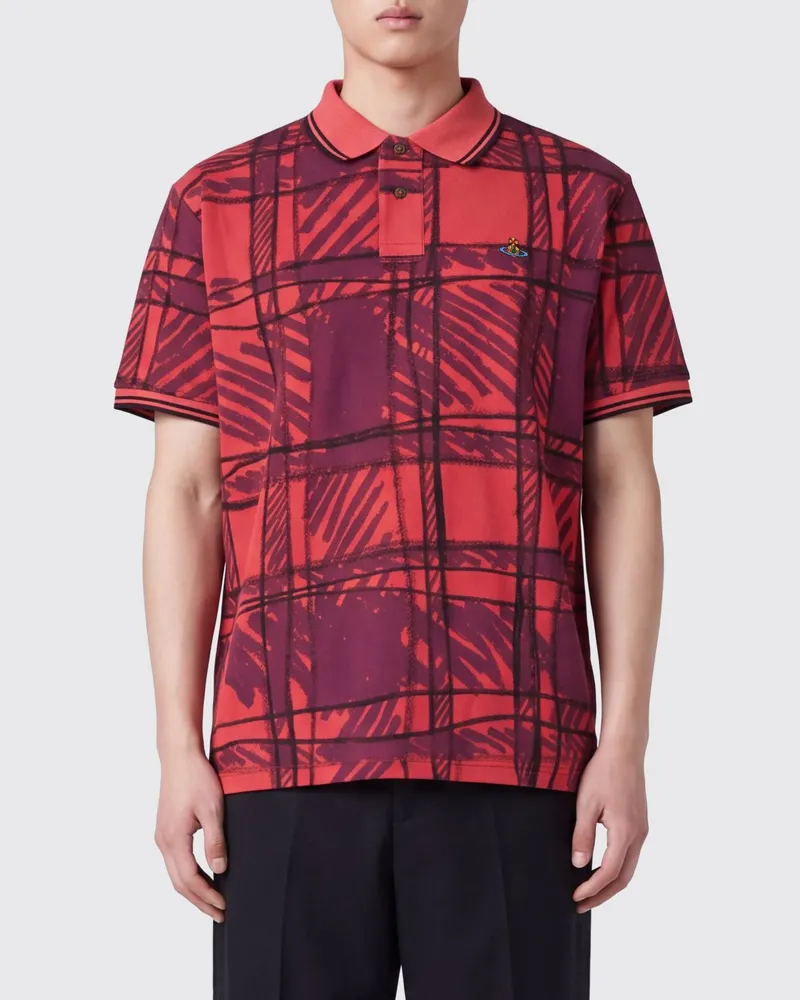 Vivienne Westwood Slim-Fit-Polohemd aus Baumwolle mit Orb-Logo und Abstrakt-Print Rot