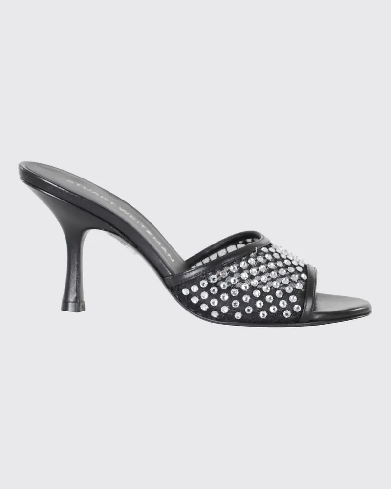 Stuart Weitzman Mules aus Mesh-Nylon mit Strasssteinen Schwarz