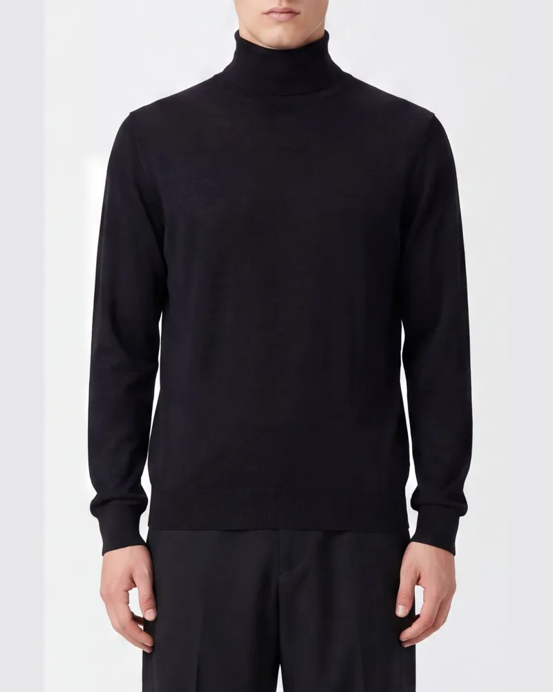 Giorgio Armani Rollkragenpullover von aus reinem Kaschmir mit langen Ärmeln und Rippbündchen Schwarz
