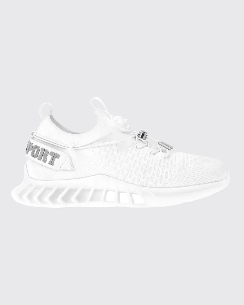 Philipp Plein Low-Top-Sneakers aus technischem Strick mit elastischem Knöchel und doppelter Zuglasche Weiß