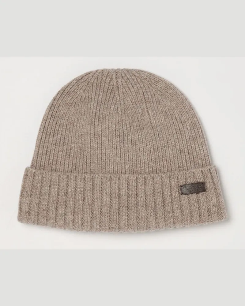 Barbour Gerippte Carlton Beanie aus Wollmischung mit Umschlag und Logo-Patch Beige
