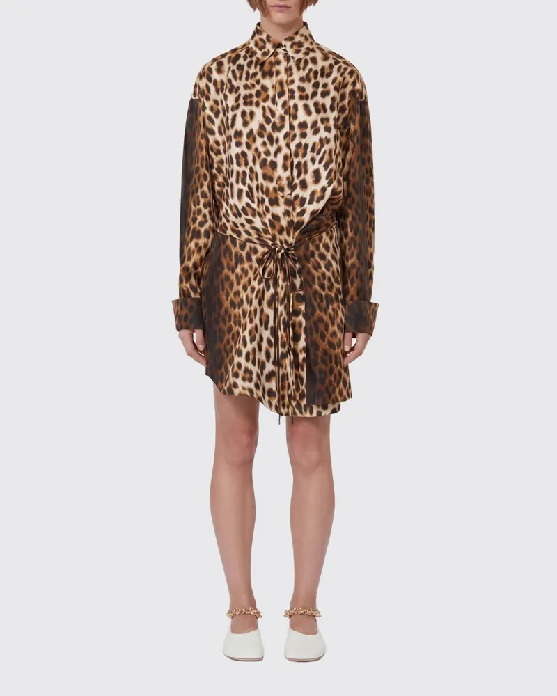 SPORTMAX Seiden-Hemdblusenkleid mit Animal-Print Braun
