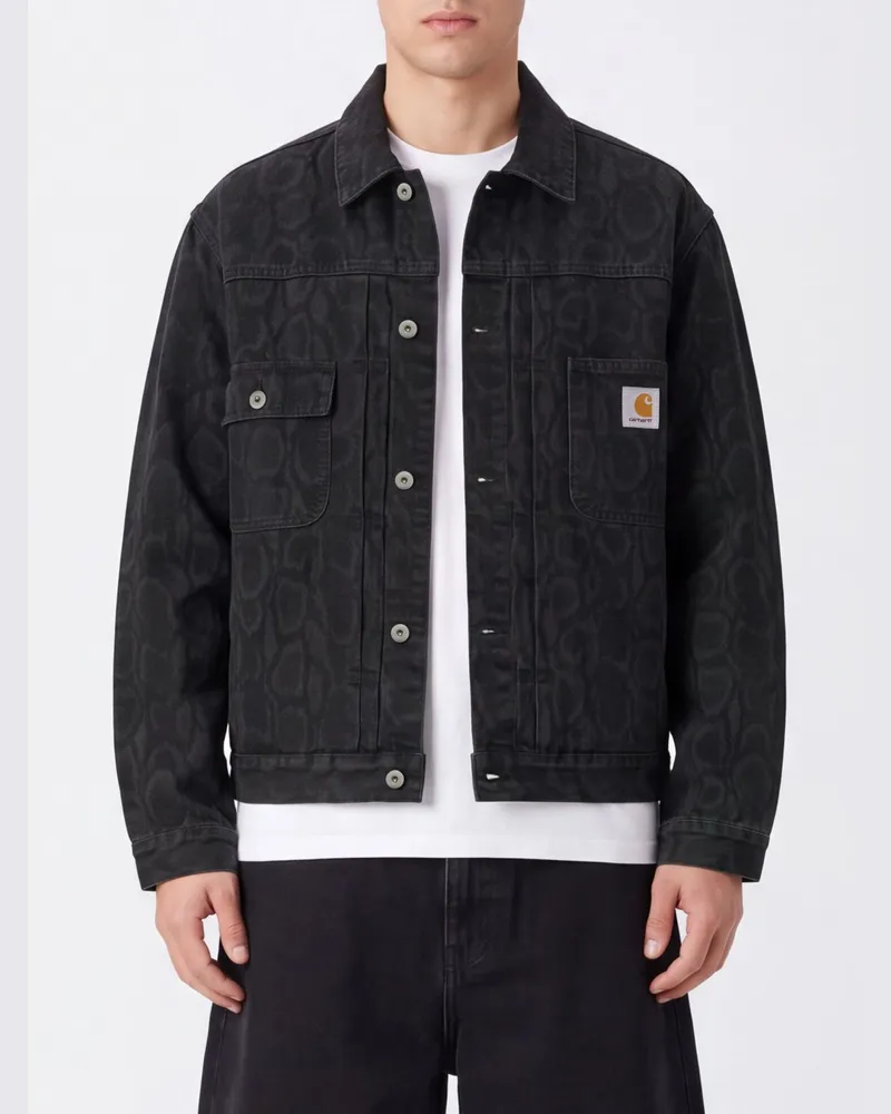 Carhartt WIP Belmar Jeansjacke aus Denim mit Krokodil-Print und Logo-Patch Schwarz