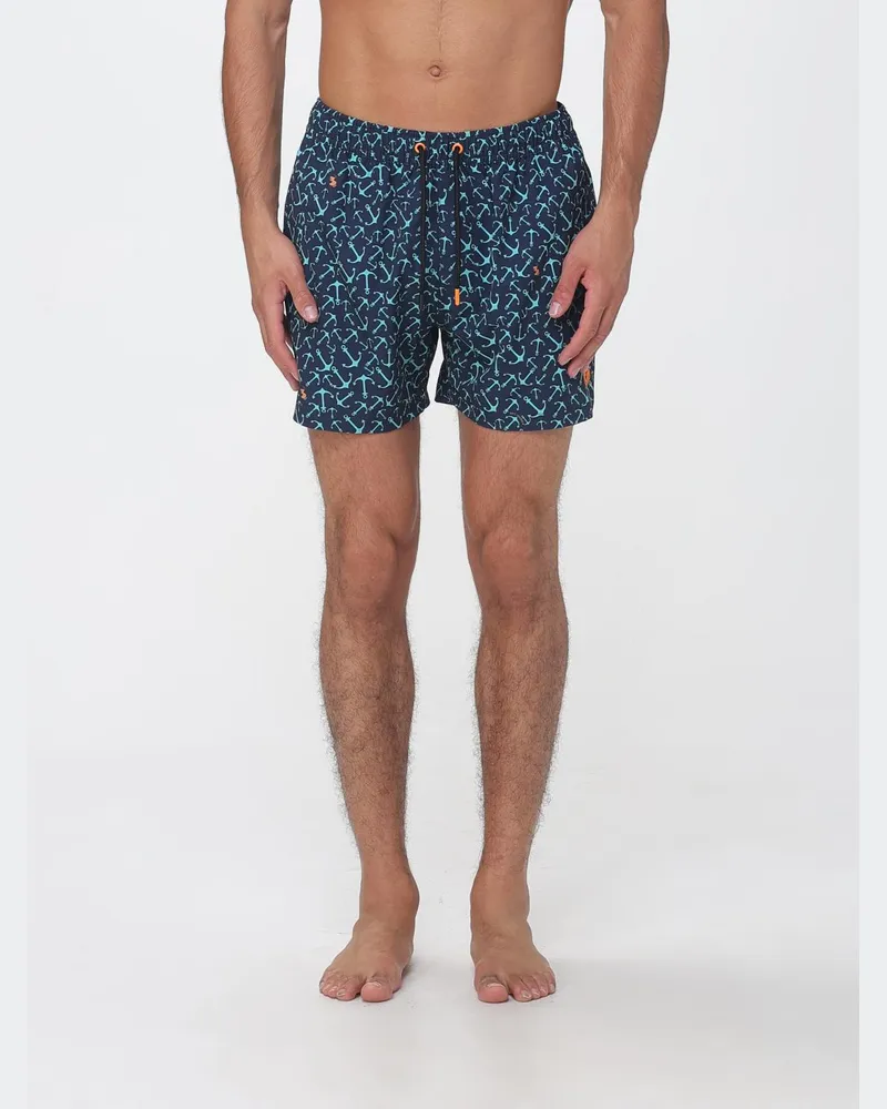 Save The Duck Badeshorts mit Grafikdruck und elastischem Kordelzugbund Blau