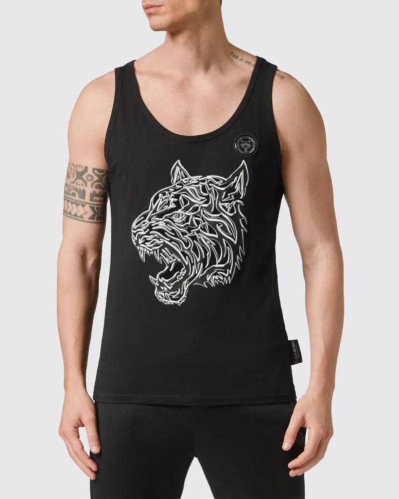 Philipp Plein Slim-Fit Baumwoll-Tanktop mit Hexagon-Logo-Print Schwarz
