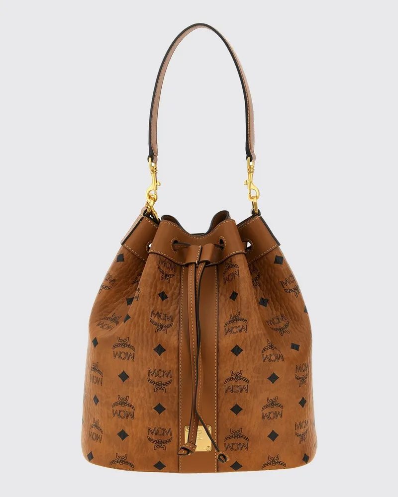 MCM Dessau Beuteltasche aus beschichteter Baumwolle mit Logo-Print und Kordelzug Braun