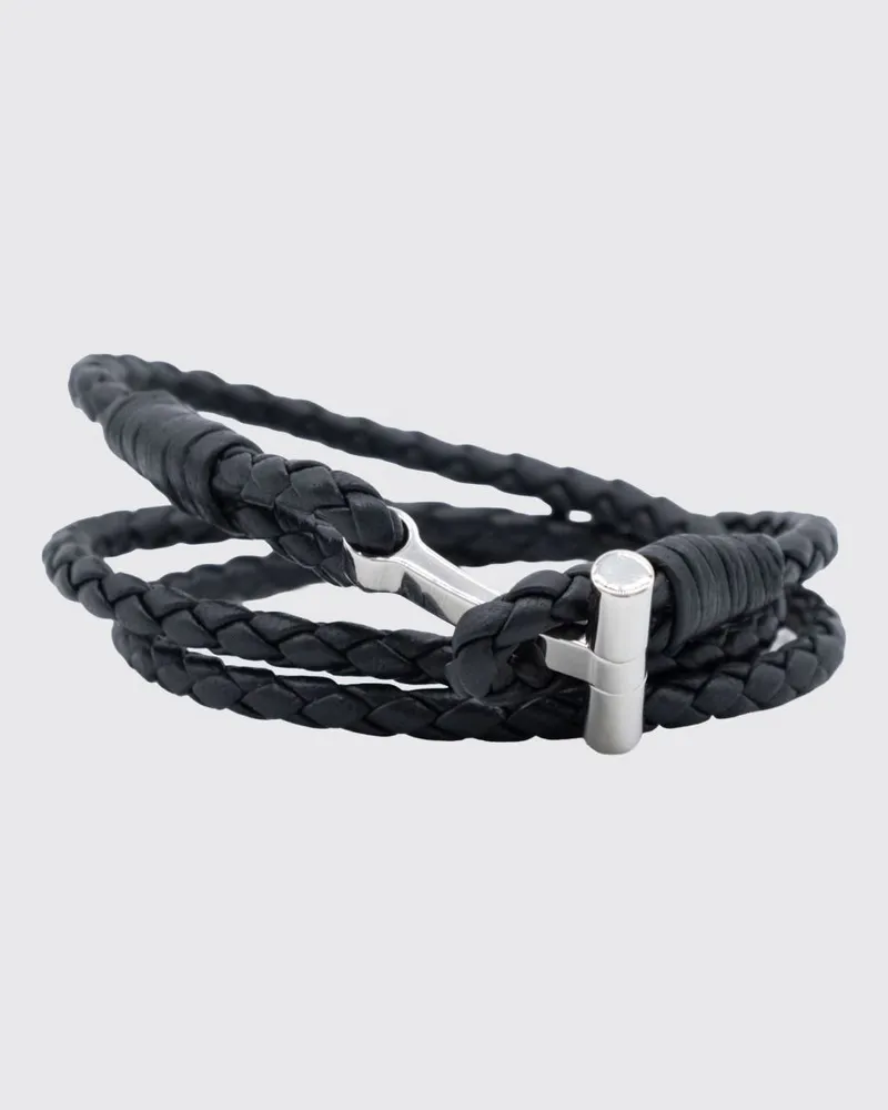 Tom Ford Mehrreihiges Armband aus geflochtenem Kalbsleder mit Logo Schwarz