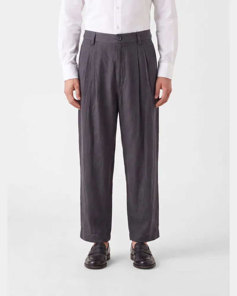 Ziggy Chen Weit geschnittene Hose aus reinem Leinen mit Knopf- und Reißverschluss Schwarz