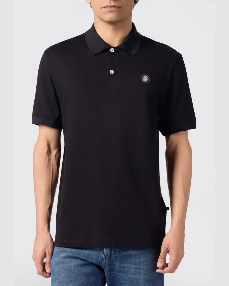 Billionaire Kurzärmeliges Baumwoll-Poloshirt mit appliziertem Logo Schwarz