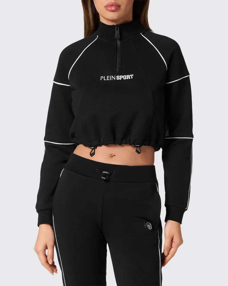 Philipp Plein Gekürzte Sweatjacke aus Jersey mit Reißverschluss und Stehkragen Schwarz