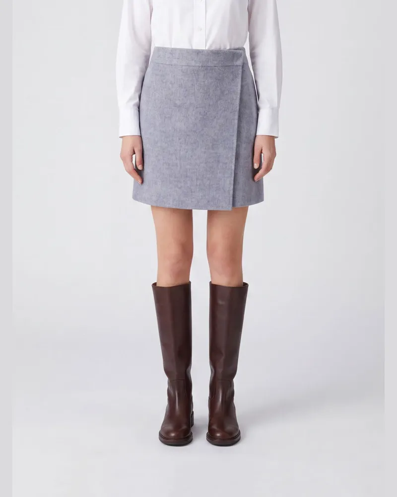 Semicouture High-Waist Wickel-Minirock aus Wolle Grau