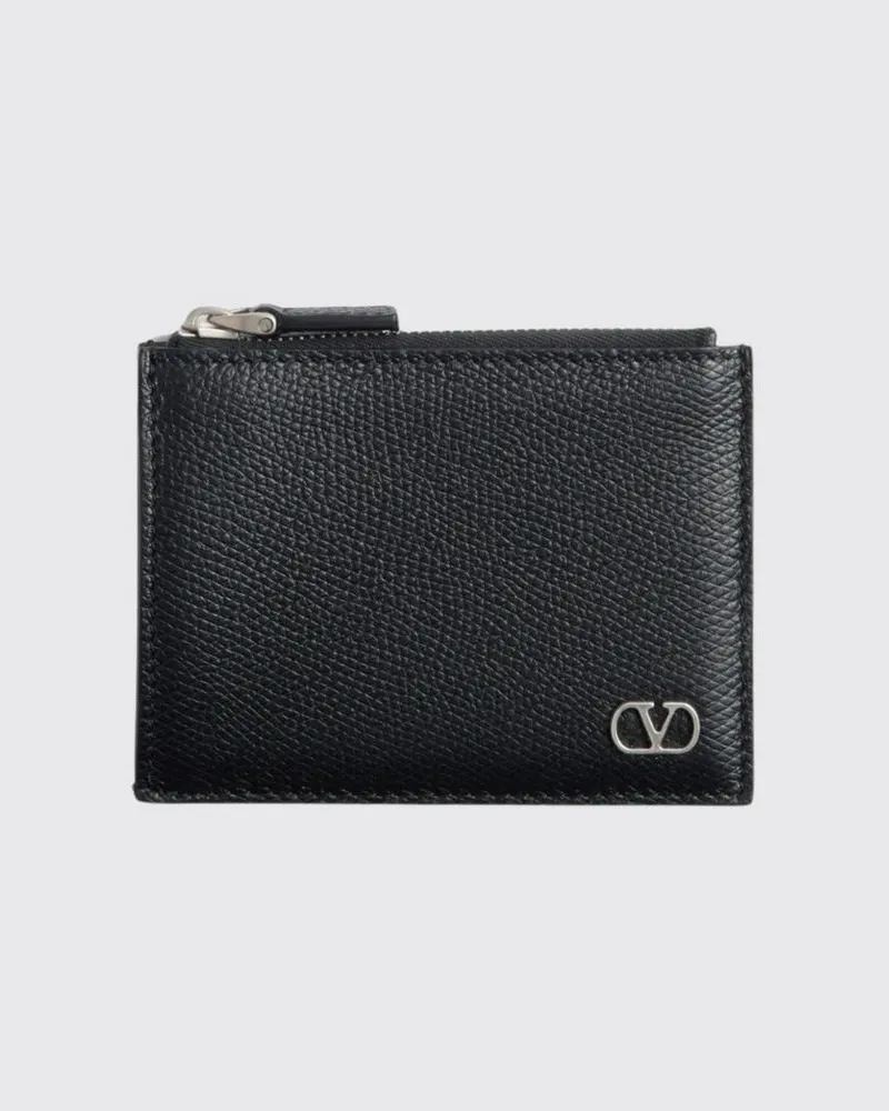 Valentino Garavani VLogo Signature Kartenetui aus genarbtem Leder Schwarz
