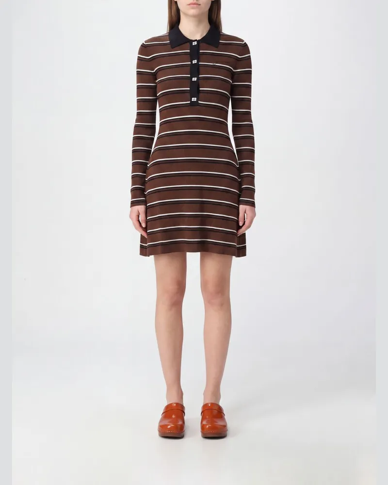Ganni gestreiftes Woll-Minikleid im Polo-Stil mit langen Ärmeln Schwarz