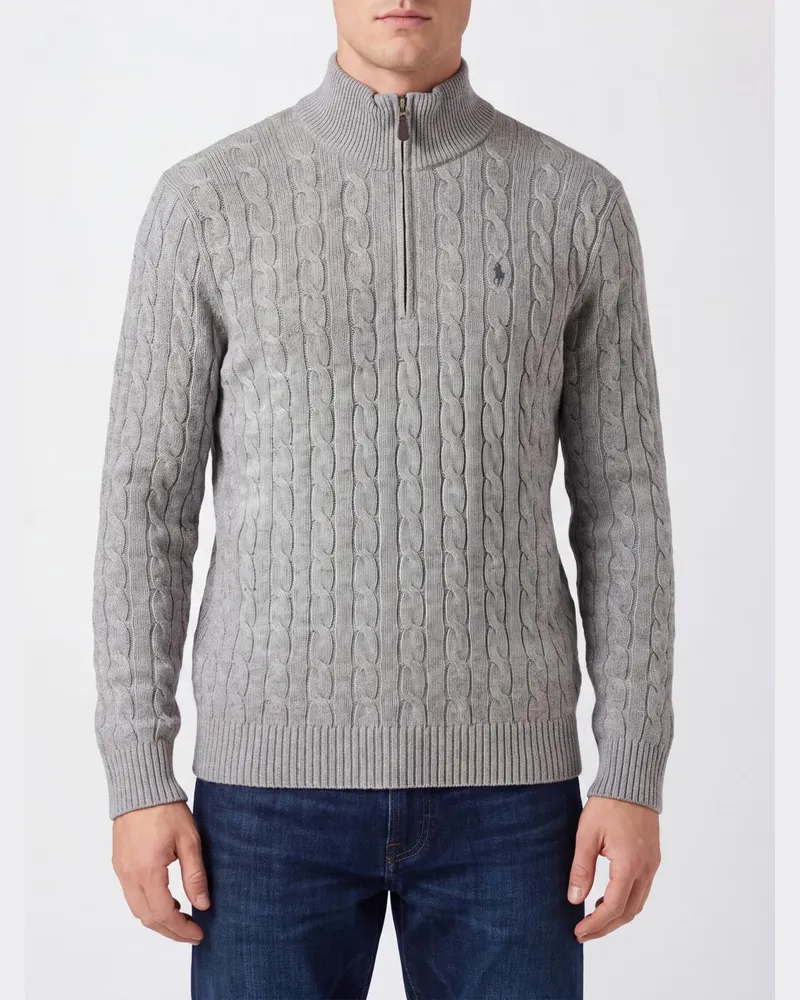 Ralph Lauren Half-Zip-Rollkragenpullover aus Schurwolle mit Pony-Logo Grau