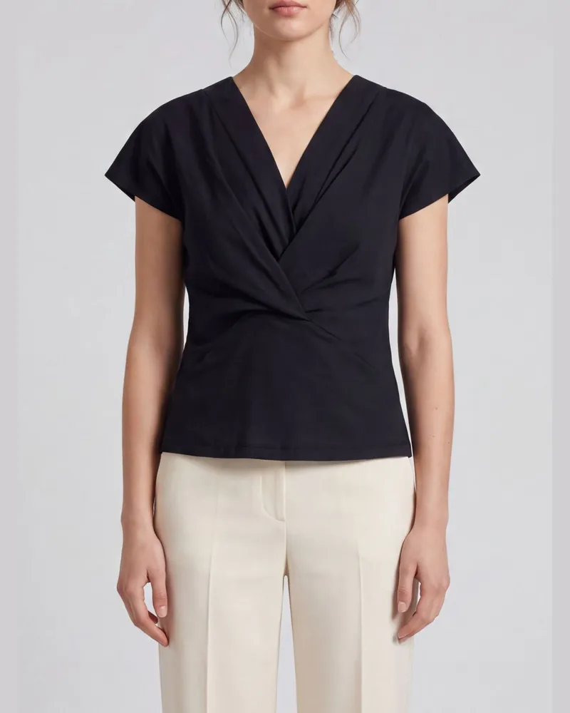 Étoile Isabel Marant Drapiertes V-Ausschnitt-Baumwolltop von mit kurzen Ärmeln Schwarz