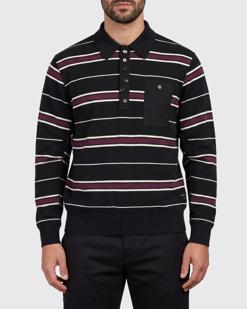 Undercover Gestreiftes Langarm-Poloshirt aus Baumwolle mit geripptem Kragen Bunt