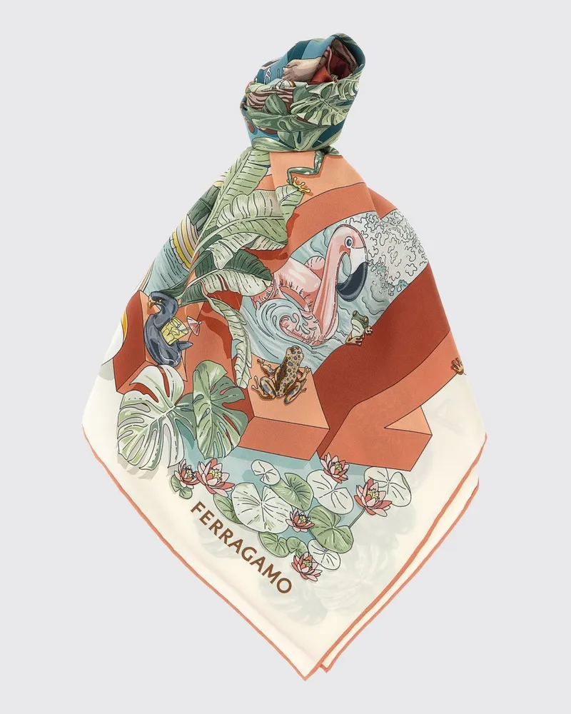 Ferragamo Quadratisches Seidentuch aus reiner Seide mit Grafikdruck Bunt