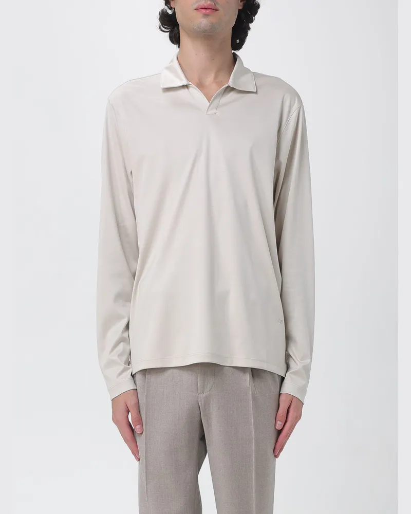 Luciano Barbera Langärmeliges Baumwoll-Poloshirt mit V-Ausschnitt Yellow