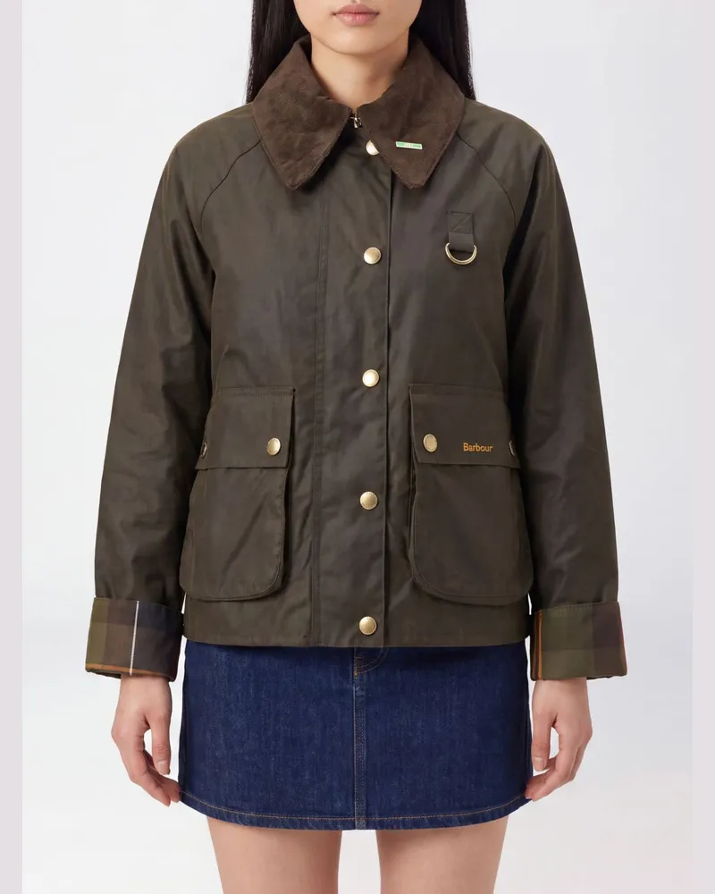 Barbour Kurze Jacke Modern Spey aus gewachster Baumwolle mit Samtkragen Waldgrün