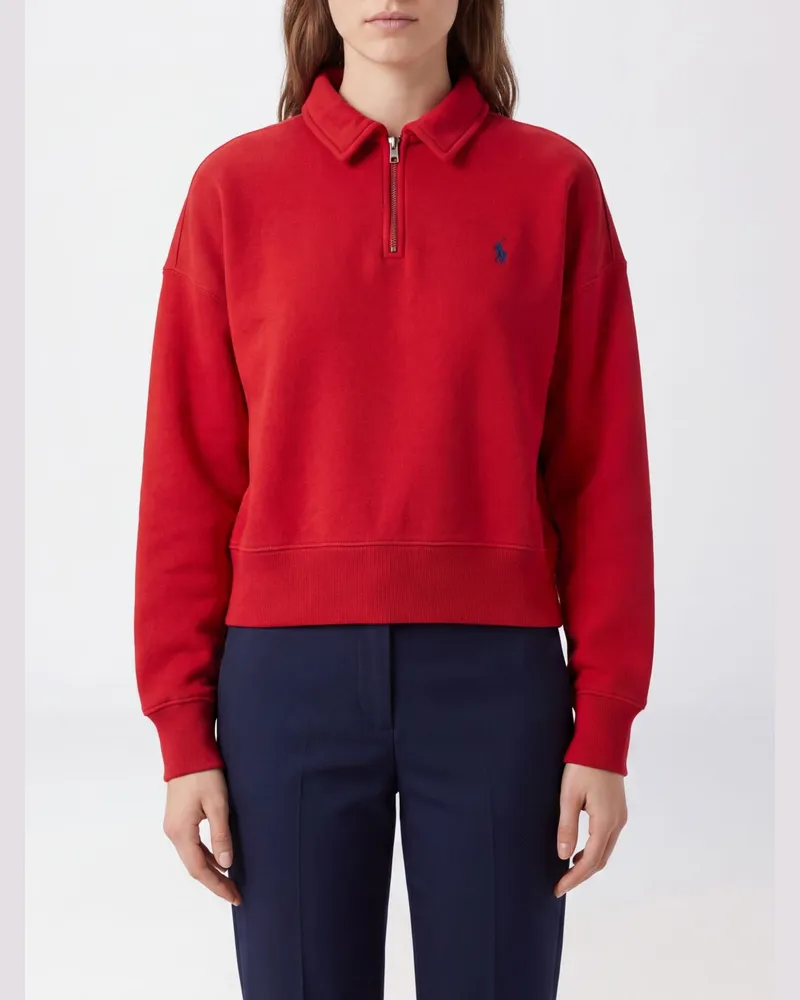 Ralph Lauren Langärmeliges Poloshirt mit halbem Reißverschluss aus Baumwollmischung Rot