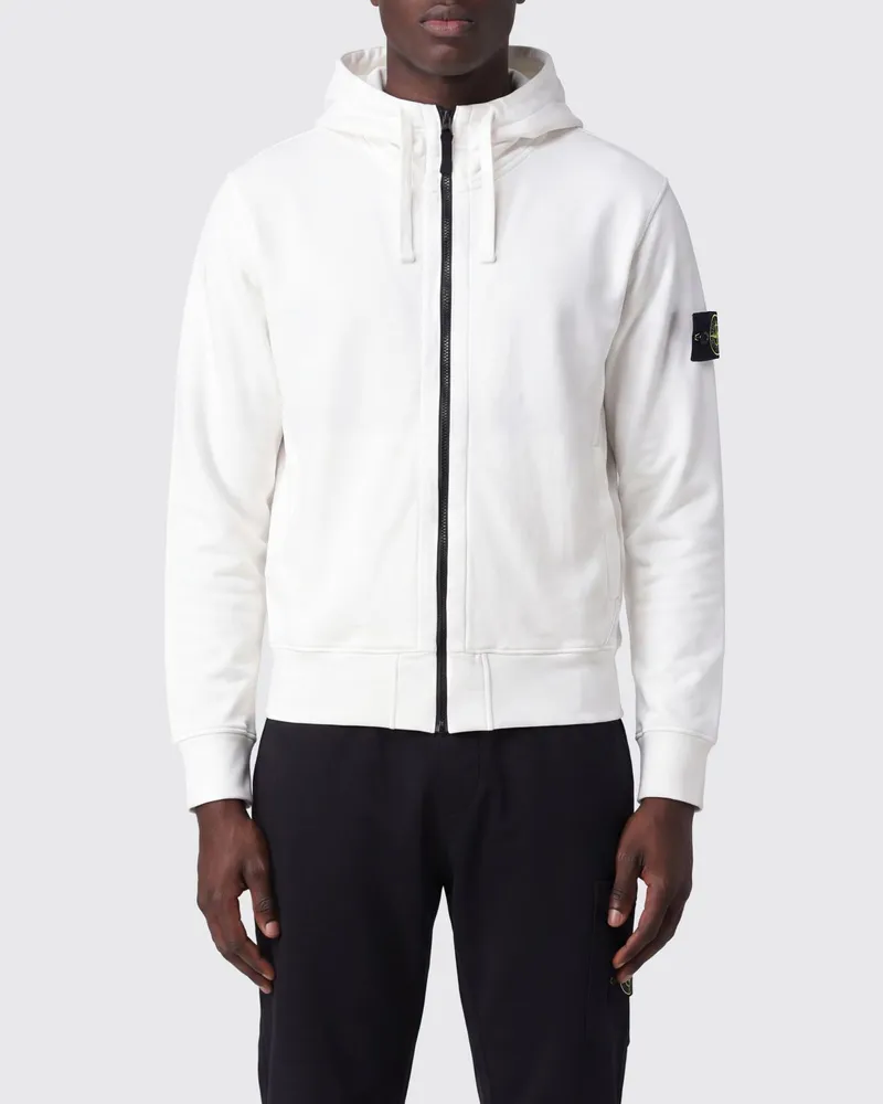 Stone Island Bio-Baumwoll-Kapuzenjacke mit Reißverschluss von mit Kompass-Logo Ivory