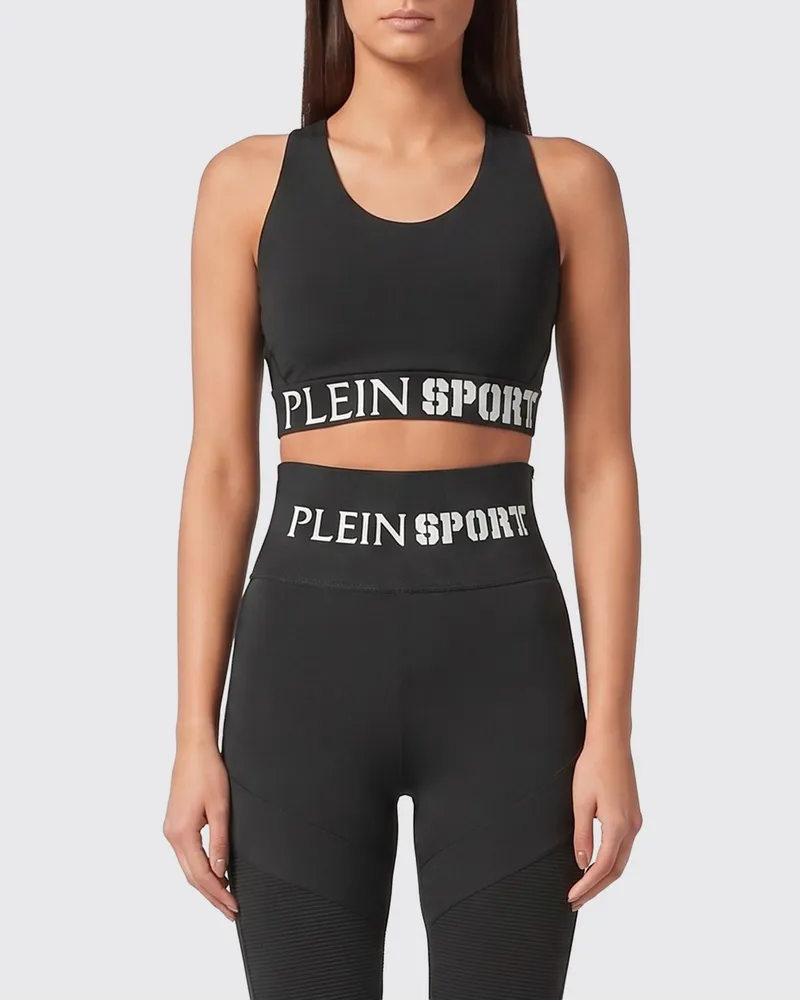 Philipp Plein Gekürztes Jersey-Sporttop mit eckigem Ausschnitt und Jacquard-Logo Schwarz