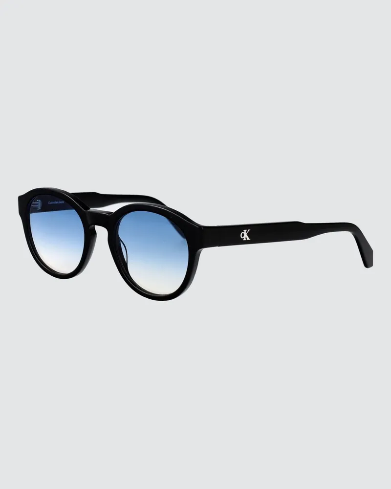 Calvin Klein Runde Sonnenbrille aus Acetat mit Monogramm Schwarz