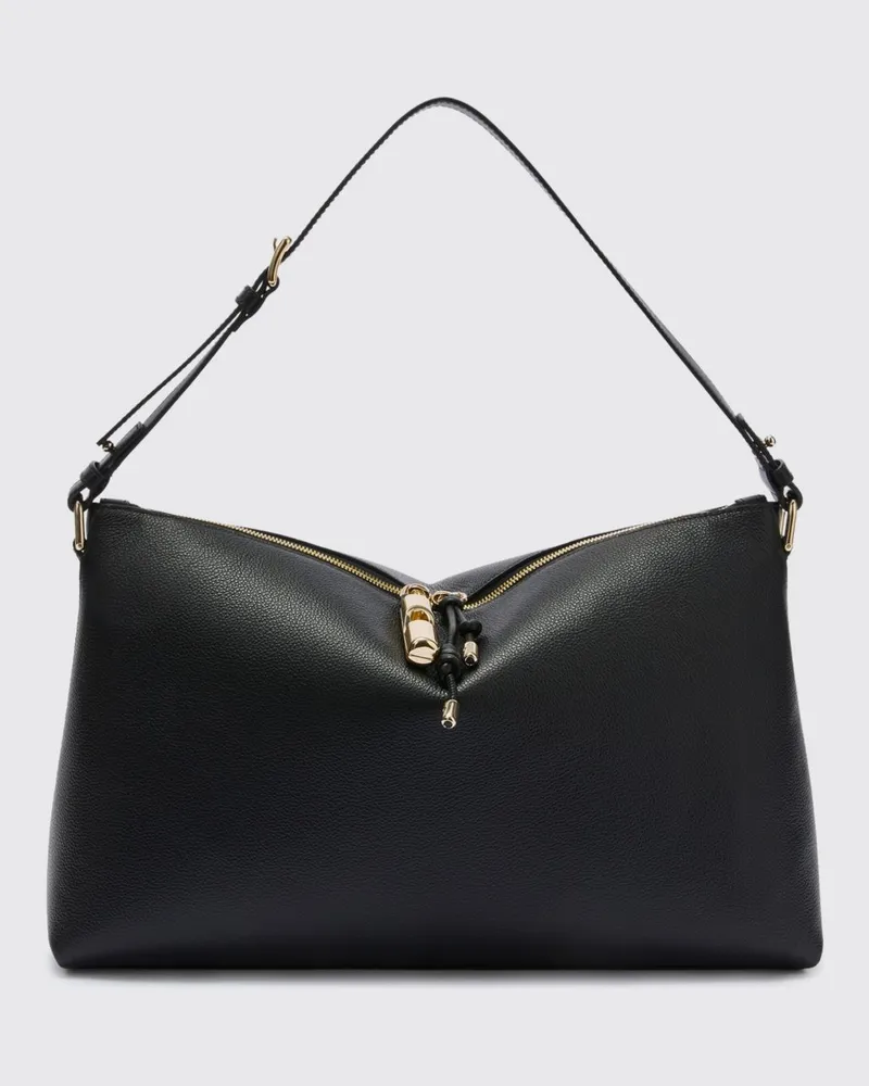 Furla Debby Schultertasche von aus genarbtem Kalbsleder mit verstellbarem Henkel Schwarz
